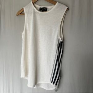 Hudson’s Bay 100% Cashmere Sleeveless Sweater Ivory Grey Side Stripe Size S NWOT